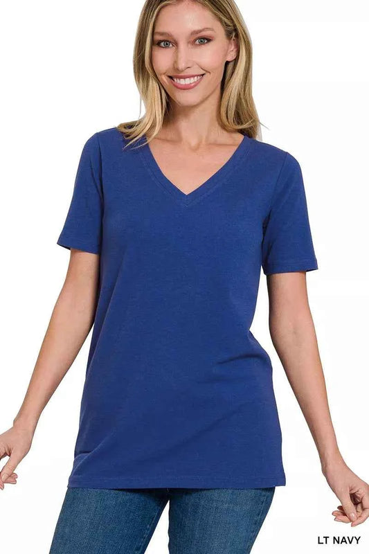 Zenana V-Neck Short Sleeve T-Shirt LT NAVY 3462548e948e43ae9e3c7caf3ac0b6df-Max-Origin