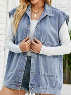 Sleeveless Button-Down Denim Jacket 34658069-772d-4271-a75a-b6de51b958da-Max-Origin