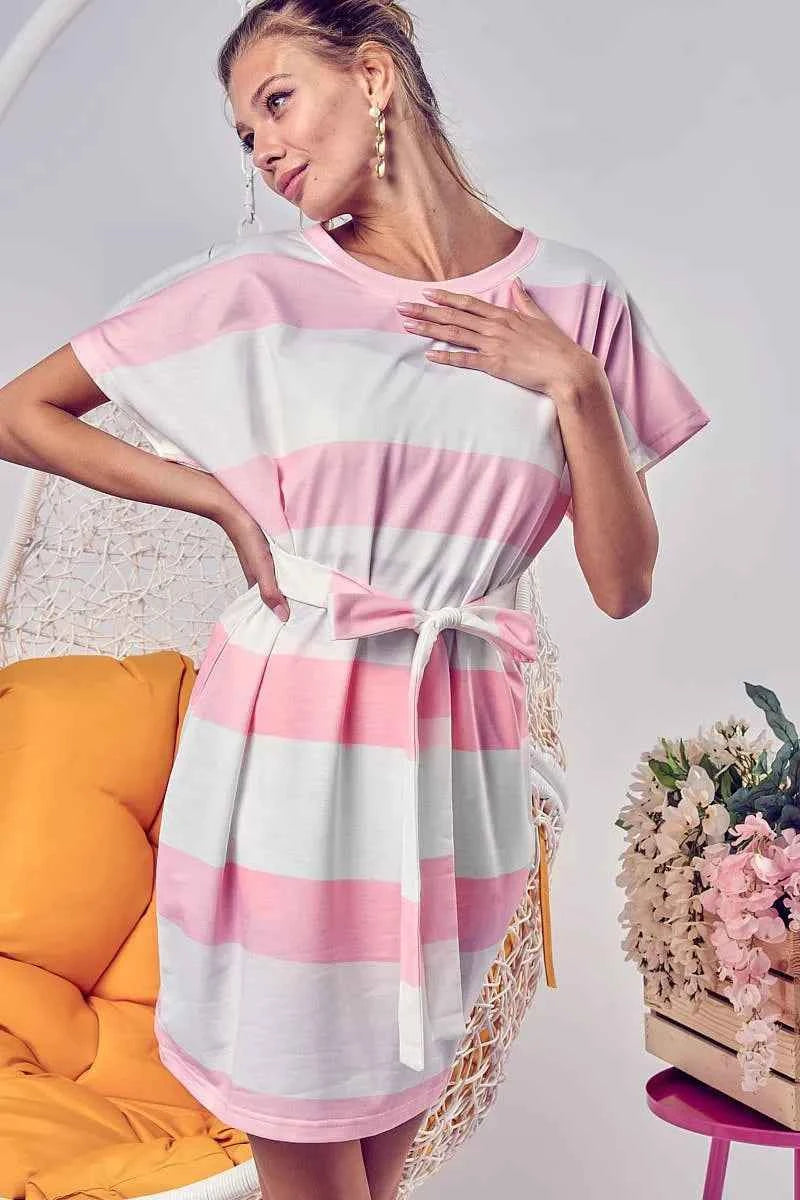 BiBi Tie Front Striped Short Sleeve Dress 346841ce8e1e4a91abe87ef656e45ff9-Max-Origin