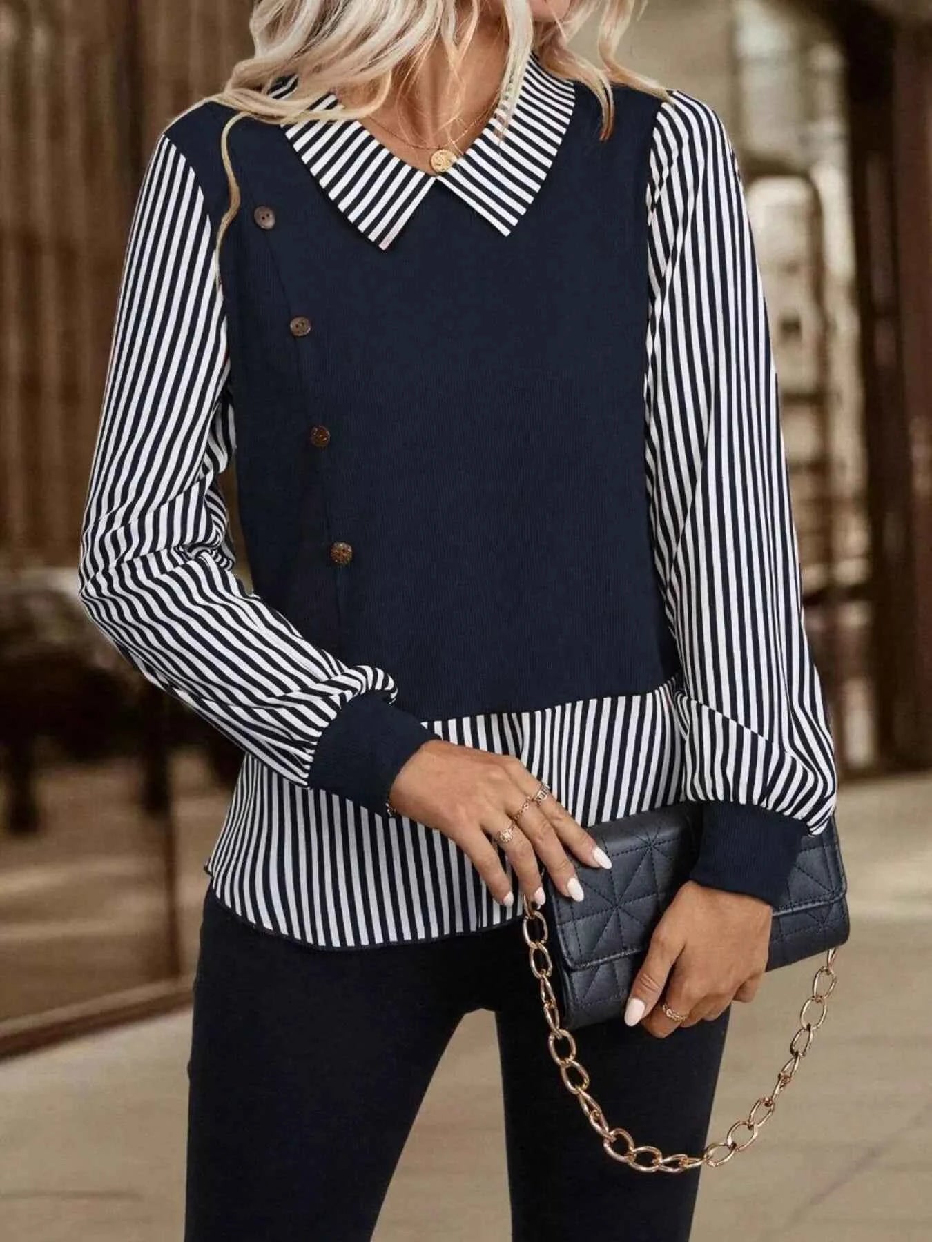 Striped Long Sleeve Blouse 346bc890270a486a912517caefc4ab6d-Max-Origin