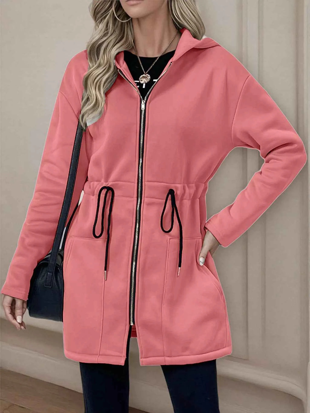 Drawstring Zip Up Hooded Outerwear 346bfae7fd754f30ba421cc7f0792da0-Max-Origin