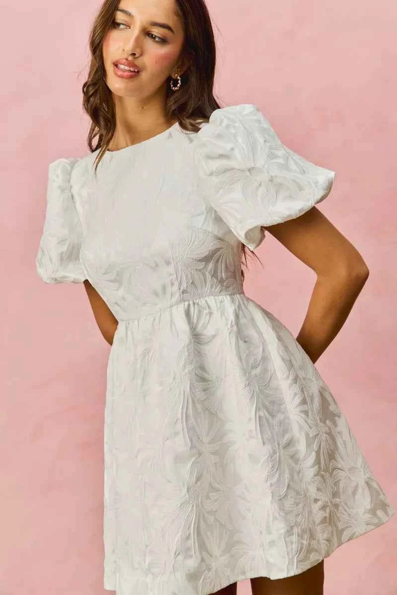 SO ME Floral Jacquard Bubble Shorts Sleeves Mini Dress 346ca49ad02e4ff6ba299f2f1fad0df5-Max-Origin