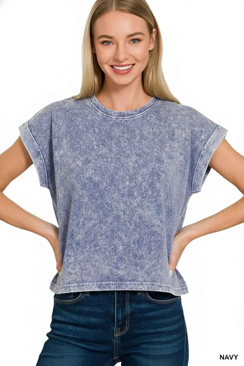 Zenana Halo Washed Cotton Cuffed Short Sleeve Top 34753671-de9f-4094-93a6-fdaa90762e9f-Max-Origin