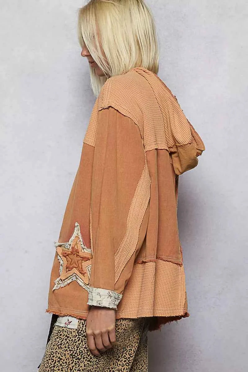 POL Button Down Hooded Jacket with with Star Patch Pattern 3479994c-8264-4acf-94a0-0722052c6ee8-Max-Origin