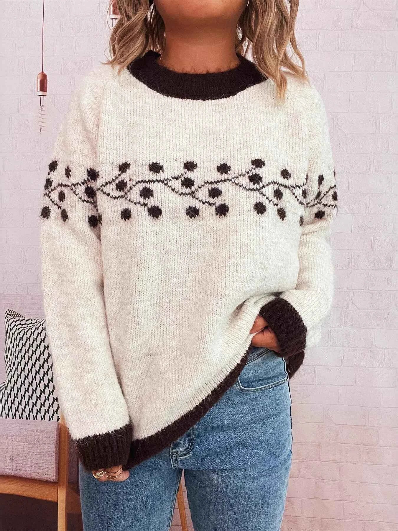 Contrast Hem Round Neck Sweater 347acf3c7ff043948a94431a67a90826-Max-Origin