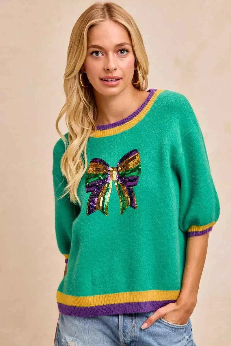 BiBi Mardi Gras Sequin Ribbon Patched Sweater 347db60be34540fe958ebd85a7096fed-Max-Origin
