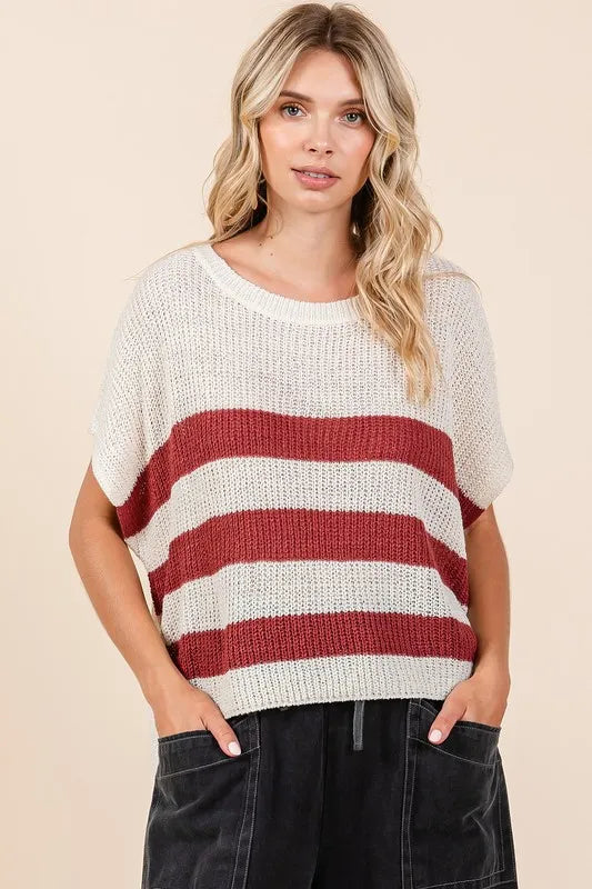 Mittoshop Contrast Striped Round Neck Short Sleeve Sweater Sienna 347e7d4c-fd5b-4c7d-9484-8d32af5e6f1c-Max