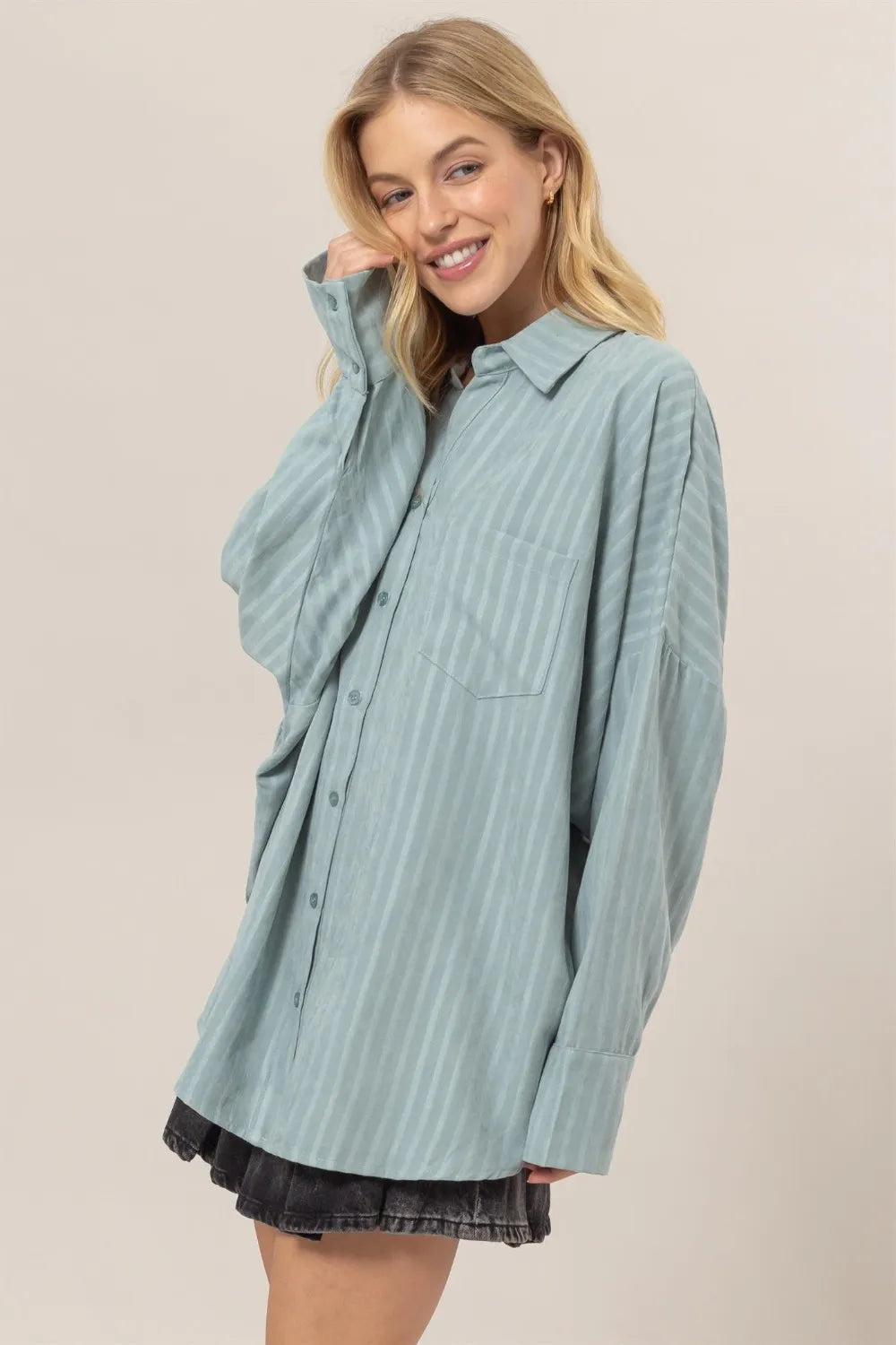Stripe Button Down Long Sleeve Oversized Shirt 3484f51c-6387-457e-8be7-2bebfa0c2196-Max