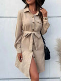 Button-Front Tie Waist Shirt Dress Tan 3490ea18-b37d-4528-9c82-974897260687-Max-Origin