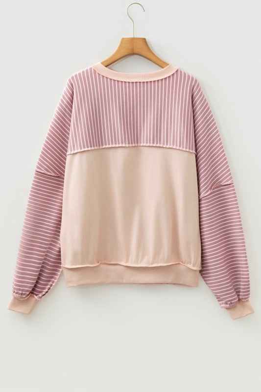 Stripe Patchwork Exposed Stitching Long Sleeve Top 34ad866c-6dae-4f1f-974d-1f0b8c541bae