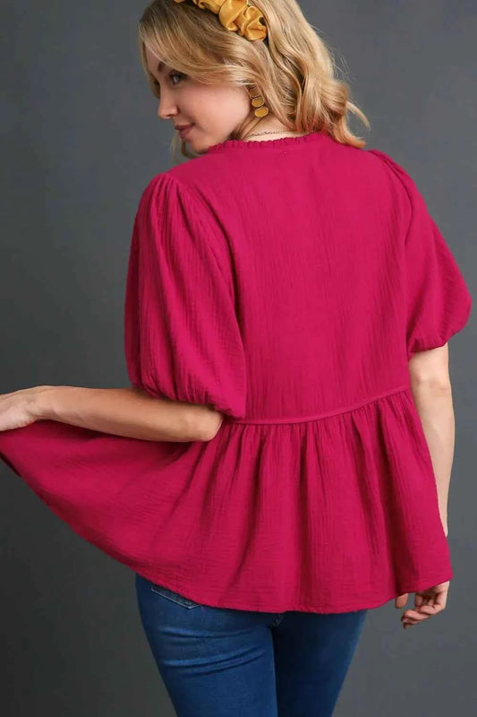 Full Size Cotton Gauze Floral Embroidery Babydoll Blouse Plus Size 34af1c10-016e-4820-a241-2f06b73db28a-Max