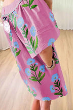 Floral Notched Summer Mini Dress with Striped Trim 34b258ca-a3ee-4b81-af4a-d80e332cd2c9-Max-Origin