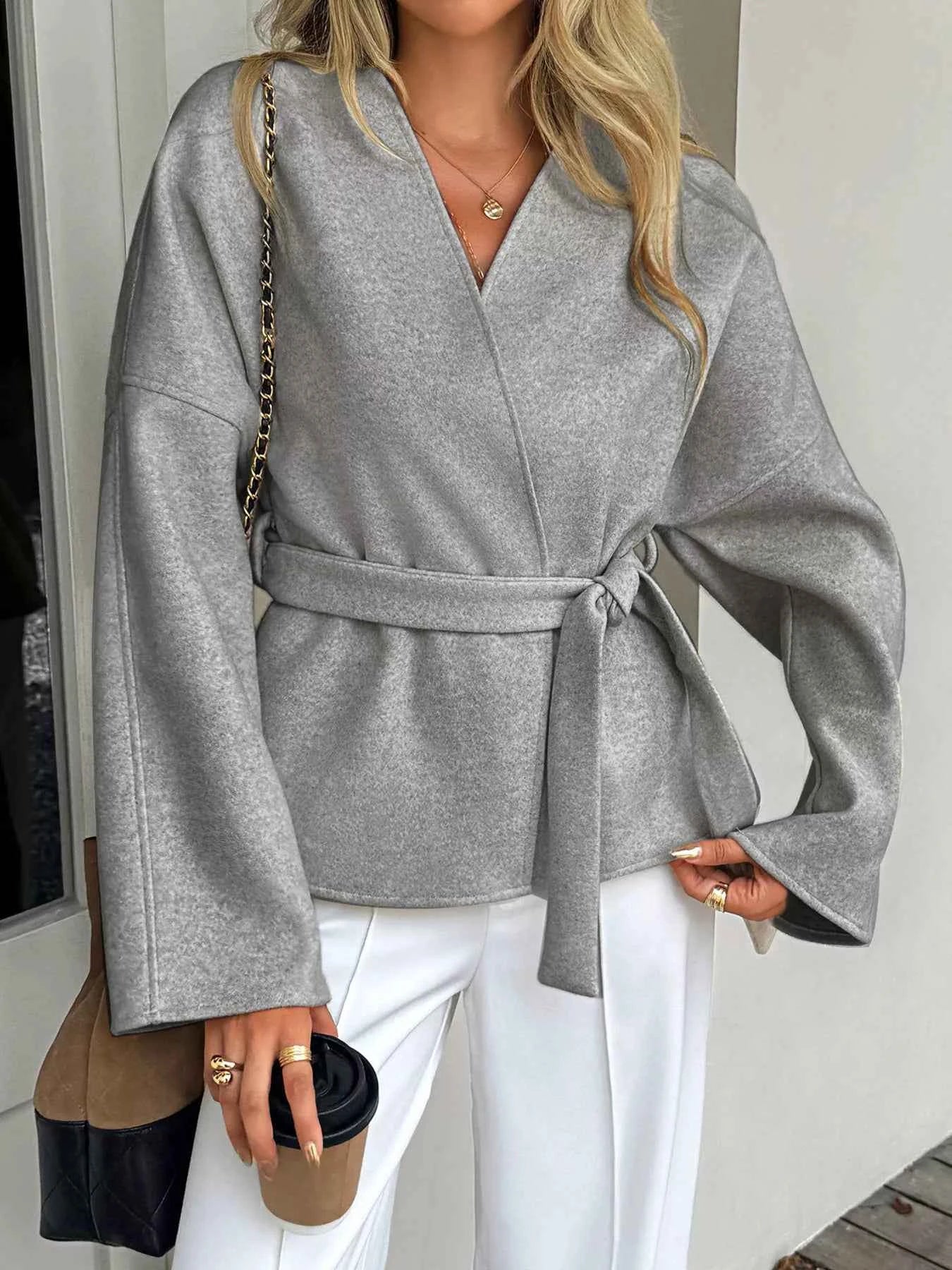 Surplice Dropped Shoulder Tie Belt Outerwear 34b5b49905df4c7b9ae12de4bef9c655-Max-Origin
