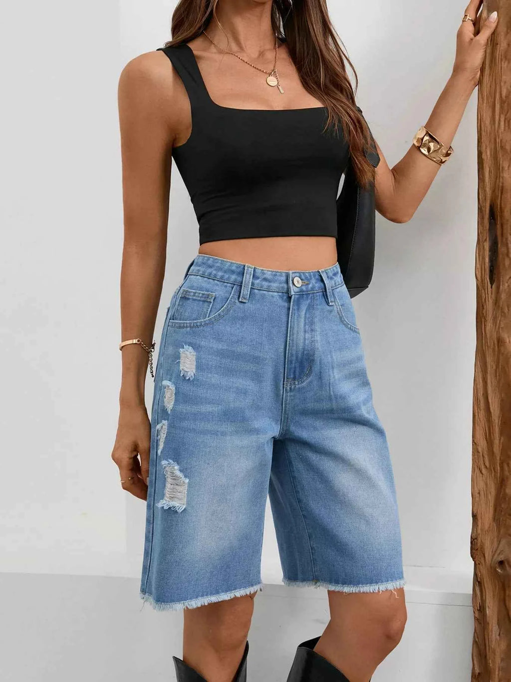 Ripped Frayed Hem Denim Shorts 34bbdf3d0cbf4c82a877d19a07d1dd02-Max-Origin