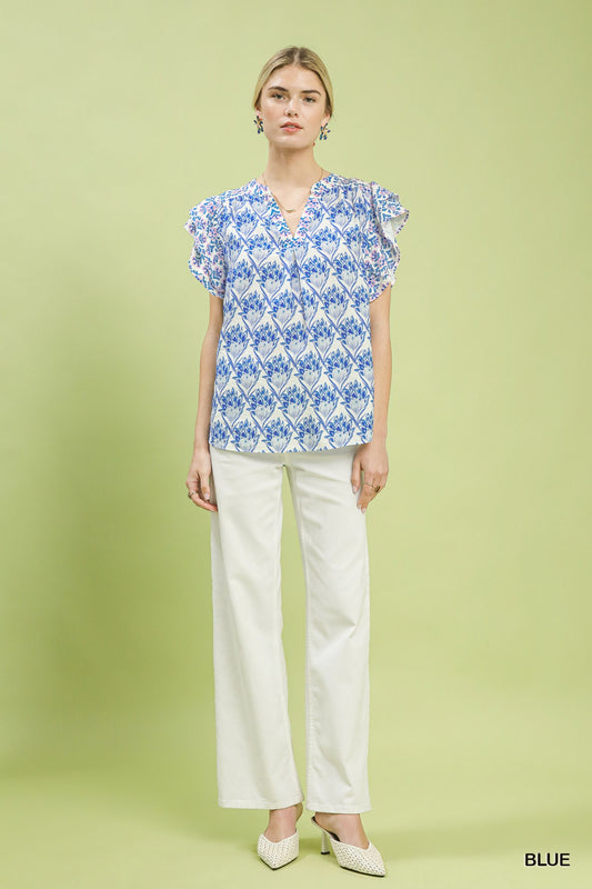 Double Frill Sleeve Floral Blouse 34bcd700-6917-4104-913a-d9f981cea751-Max