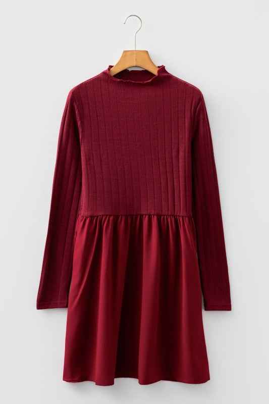 Ribbed Knit Patchwork Long Sleeve Dress 34bdafa2-f3d0-43fe-a1d2-2d8a3cefe88b