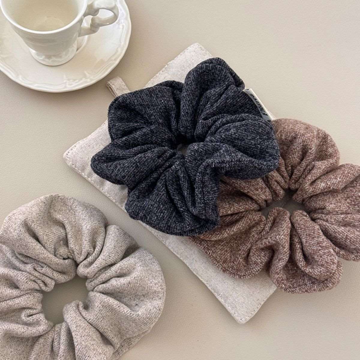 3-Piece Ruched Heathered Elastic Hair Scrunchy