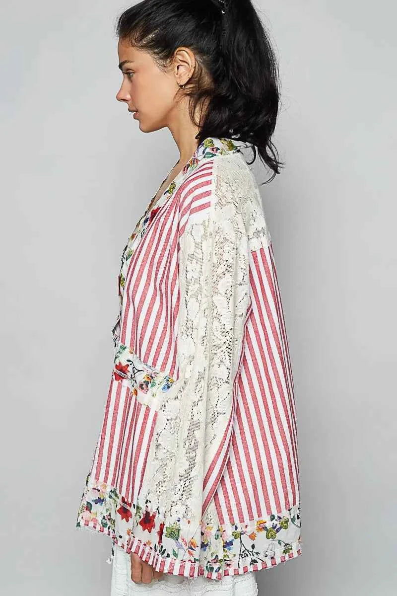 POL Lace Long Sleeve Striped Cardigan with Floral Patchwork Detail 34c36eea-fd06-4855-8965-d991bfc57b91-Max-Origin