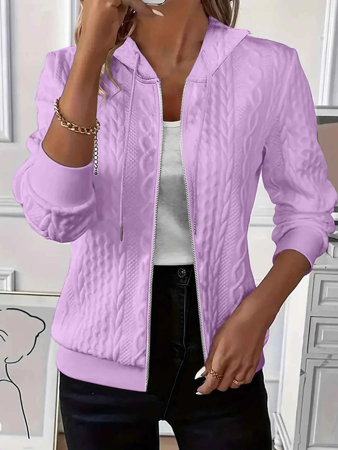 Drawstring Zip Up Hooded Jacket Purple 34c5af6f-f5e0-4175-969f-00051b26bfe0-Max-Origin