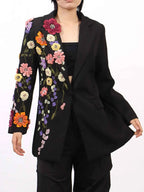 Pearl Detail Flower Lapel Collar Blazer Black 34c84477-4ce4-41ba-9e3e-33600733dfed-Max-Origin