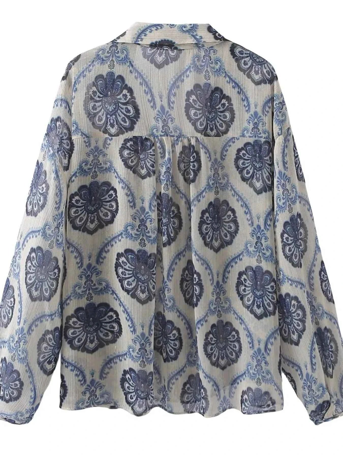 Printed Button Up Long Sleeve Dress