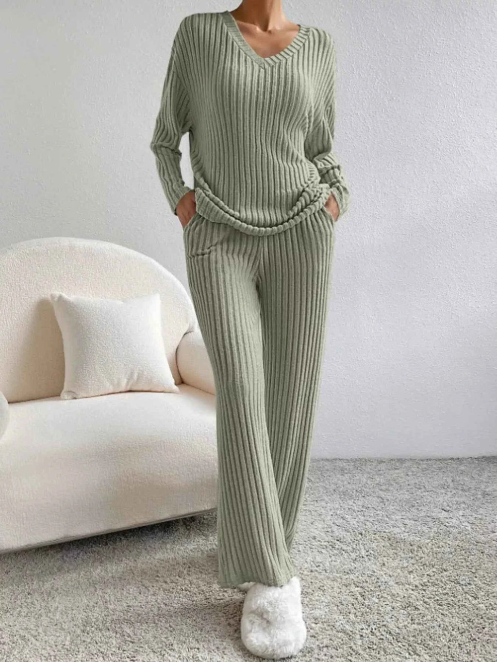 Ribbed Knit Long Sleeve Top and Pants Set 34cb38a91c984a0e9555422aba41de70-Max-Origin