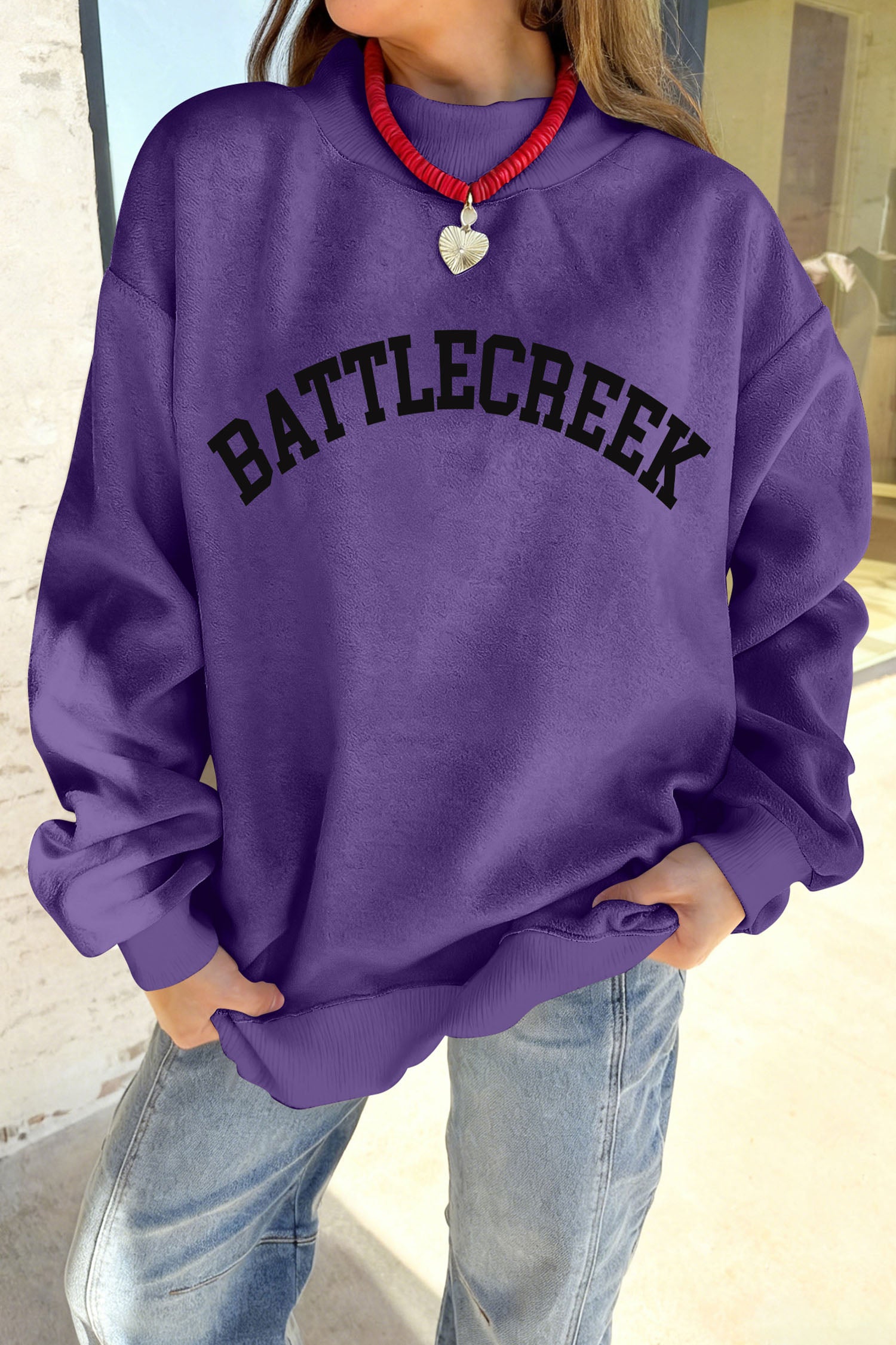 Tillandsia Purple BATTLECREEK Double Side Printed Mock Neck Reversible Sweatshirt 34cf7c32774d3797