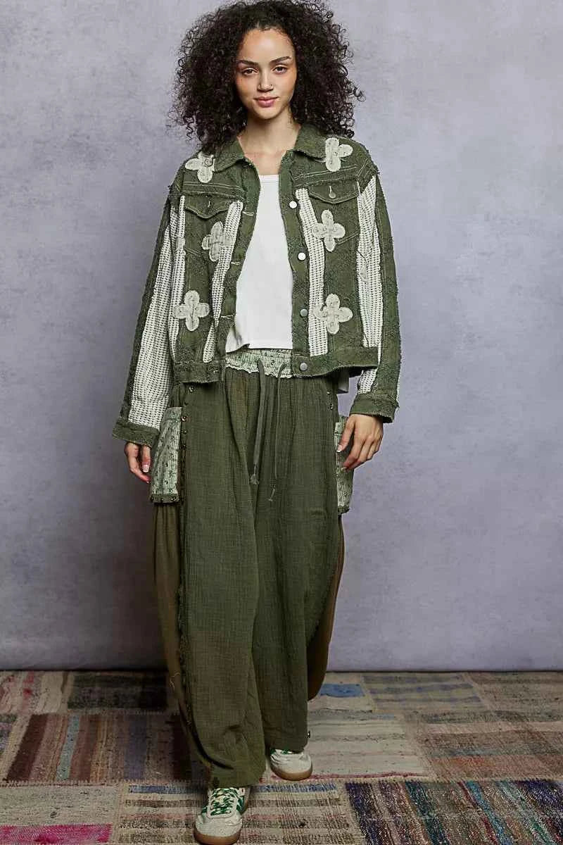 POL Button Down Raw Hem Jacket with Floral Patch 34d1d4c3-1d9a-4dd5-ae95-54cf66865ca0-Max-Origin