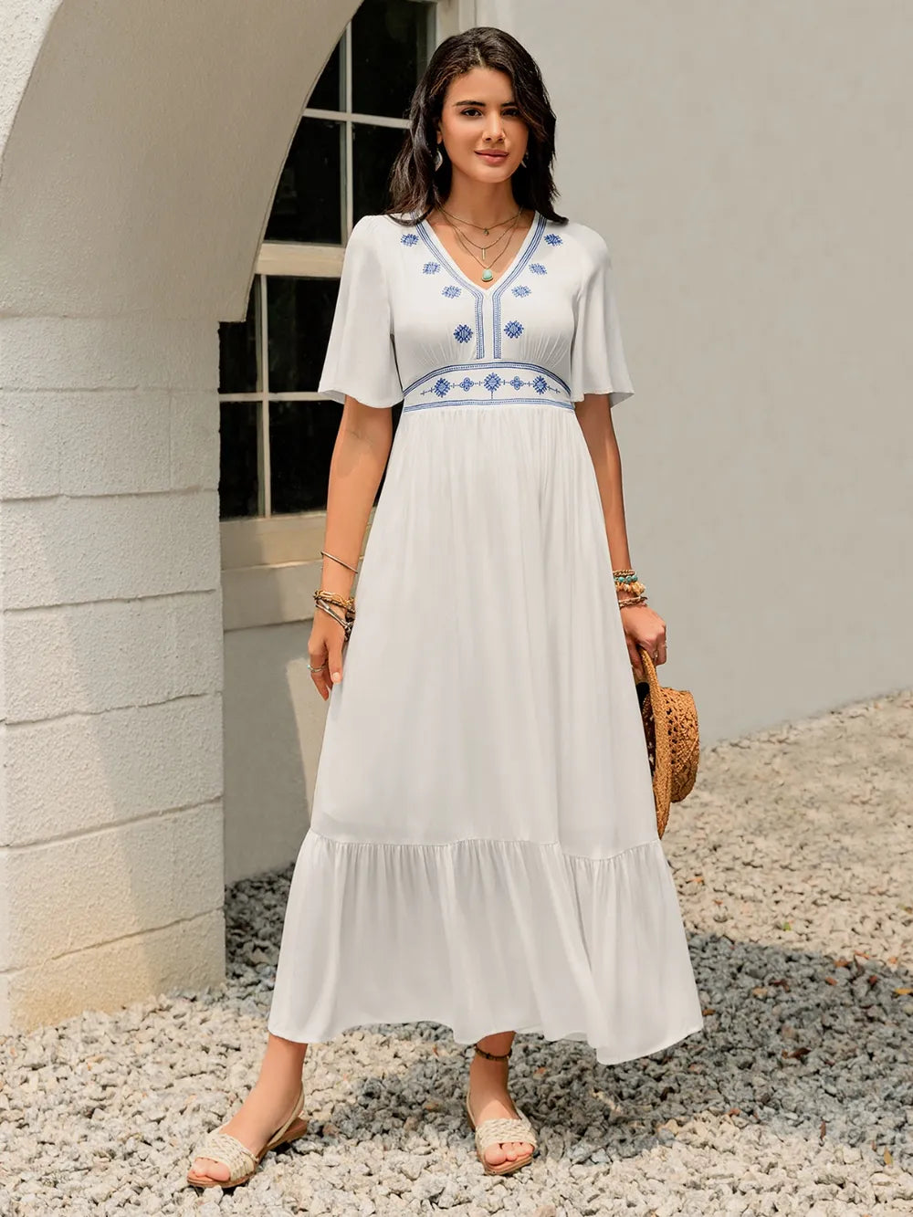 Ruffled Hem V-Neck Flutter Sleeve Dress 34d3b2d0-cf5f-4ce3-b523-9bcea2885343-Max