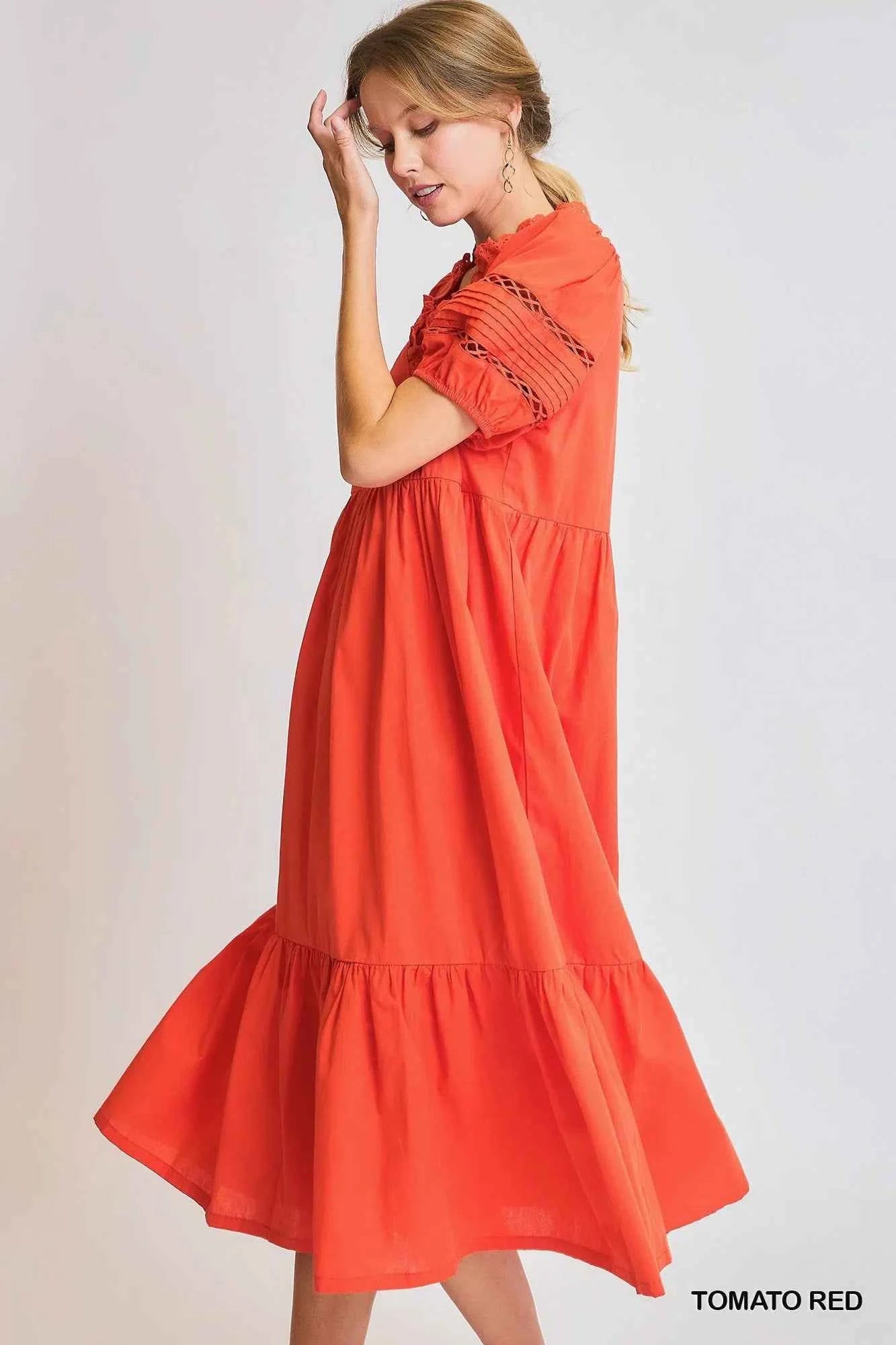Umgee Short Sleeve Lace-Trim Ruffled Midi Dress 34d66e79-294a-4e21-9afa-7f672bd0e258-Max-Origin