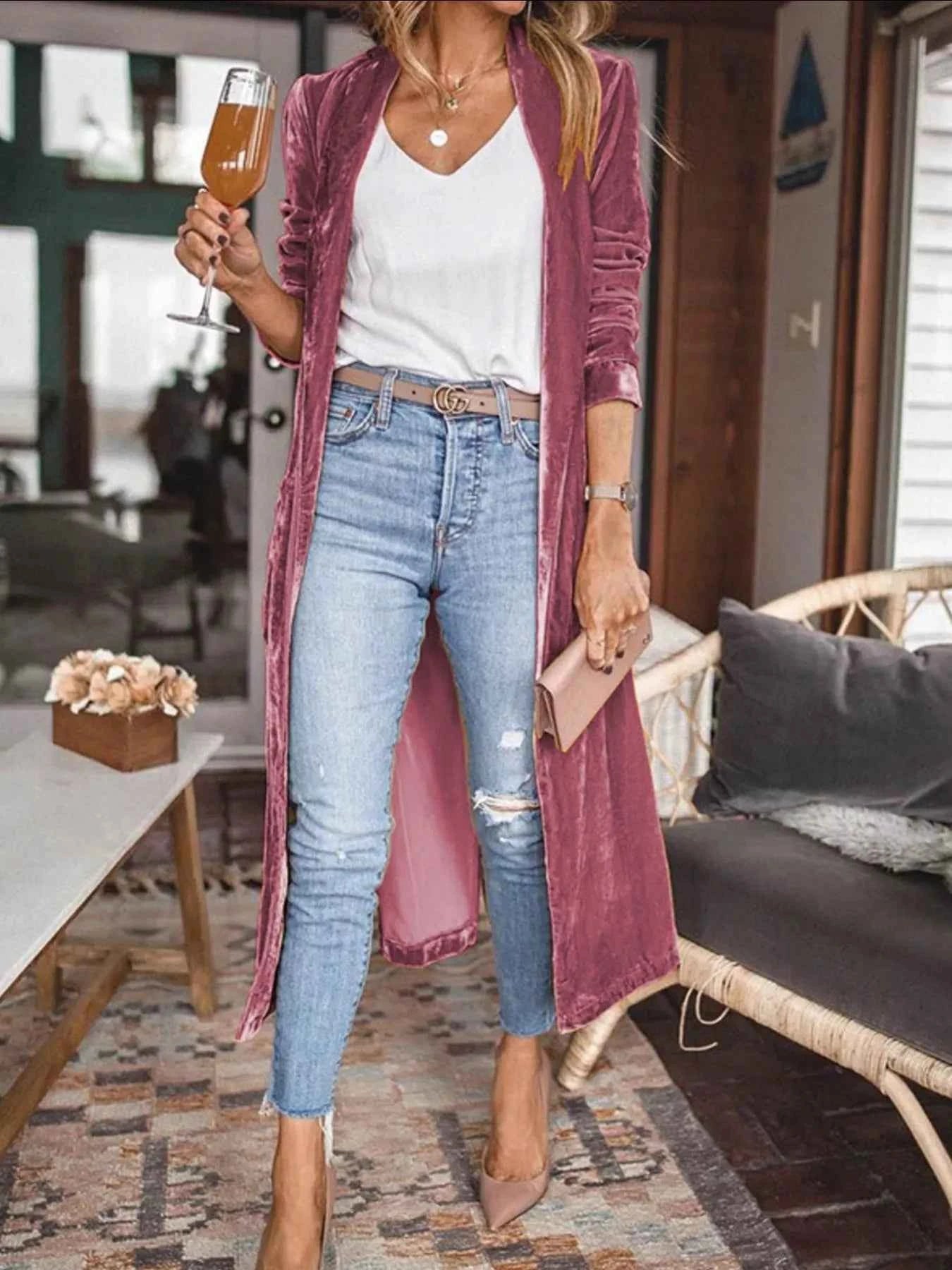 Open Front Long Sleeve Longline Cardigan Cerise 34d6f7dfbc22496d808e6f3da84eed71-Max-Origin
