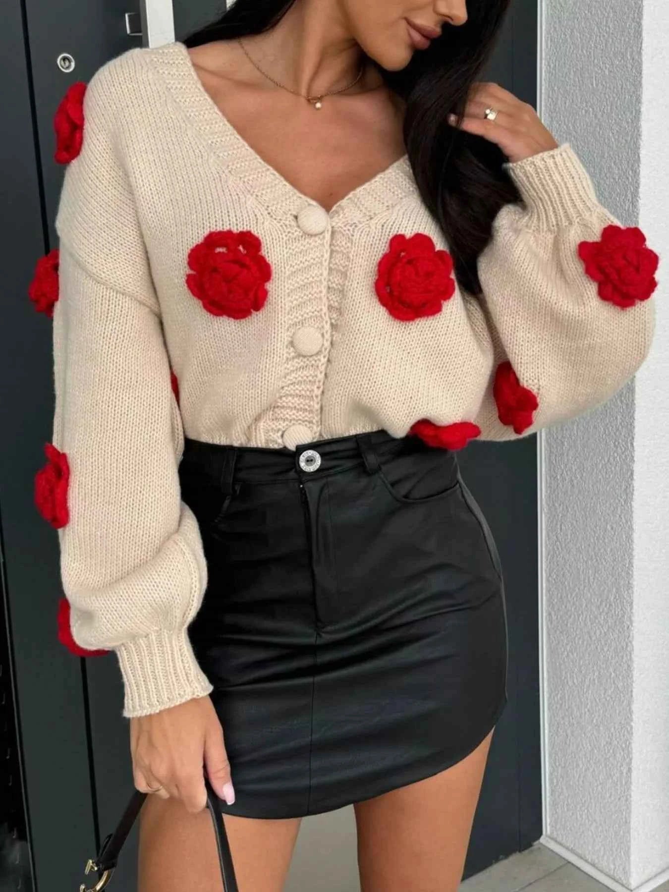 Rose Embellished V-Neck Cardigan 34dac859-f191-4351-9b2f-c48781a7e709-Max-Origin