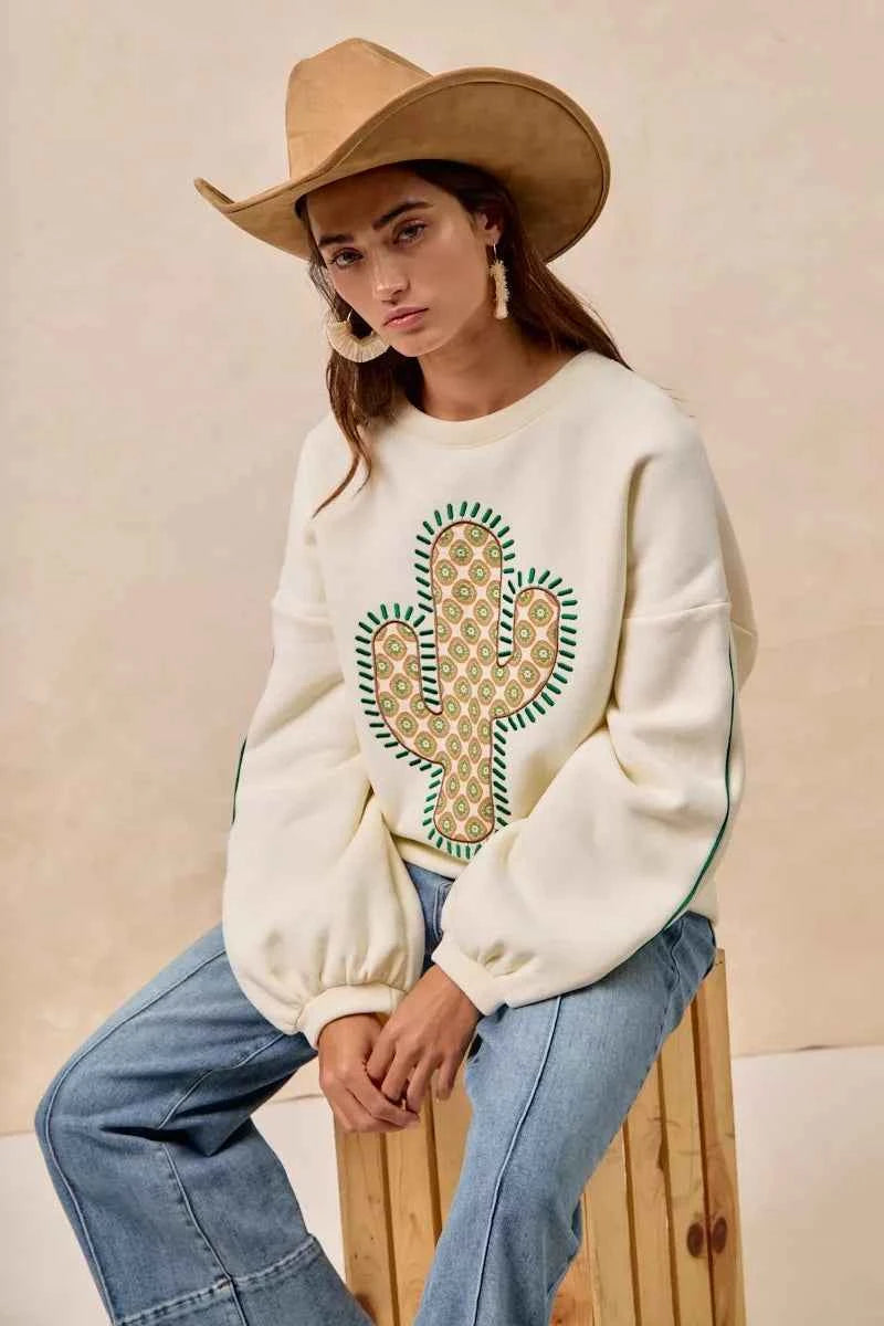 BiBi Cactus Embroidered Fleece Sweatshirt 34e1866fc98449dca9d61b98ad516b1d-Max-Origin