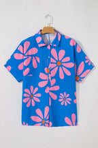 Blue Summer Flower Print Shirt Collar Loose Romper 34e8775584759bf8-_4
