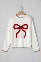 White Sweet Bow Long Sleeve Knit Sweater 34ec7333e49a70e7