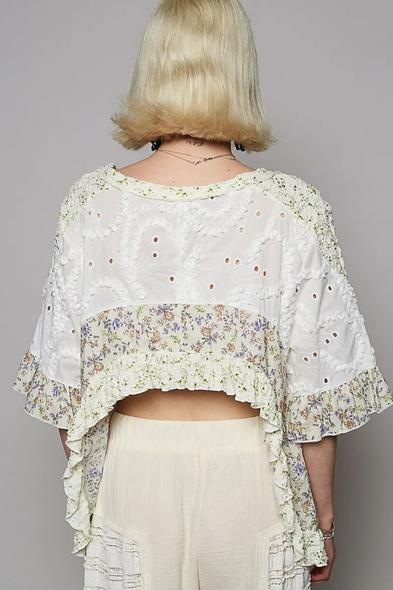 POL Floral Print Eyelet Ruffled Hem Blouse 34f18bbf-fcb3-4a06-ae61-f208e4b542ad-Max-Origin
