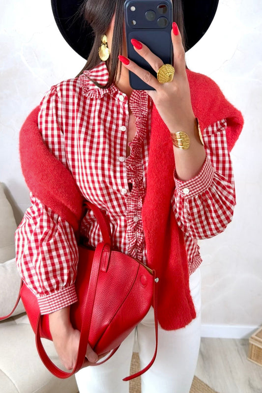 Red Plaid Long Sleeve Button Down Frill Detail Casual Shirt 34f531d4748138e9