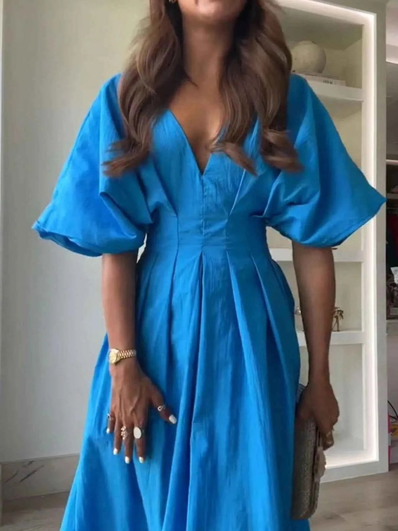 V-Neck Half Sleeve Midi Dress 34f98d58-63a3-4a97-9bbc-60250a1d00f4-Max-Origin