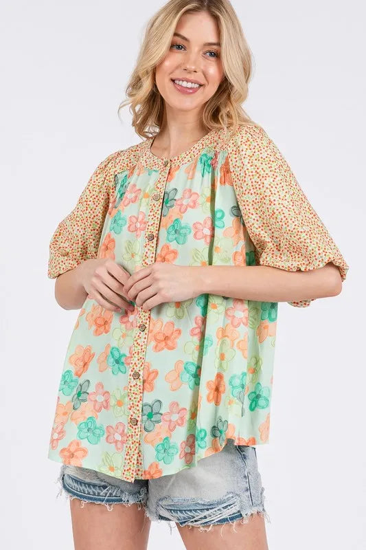 SAGE+FIG Button Down Bubble Sleeves Shirt 34fc6d08-2288-4723-a0c1-8d24efd9bea3-Max