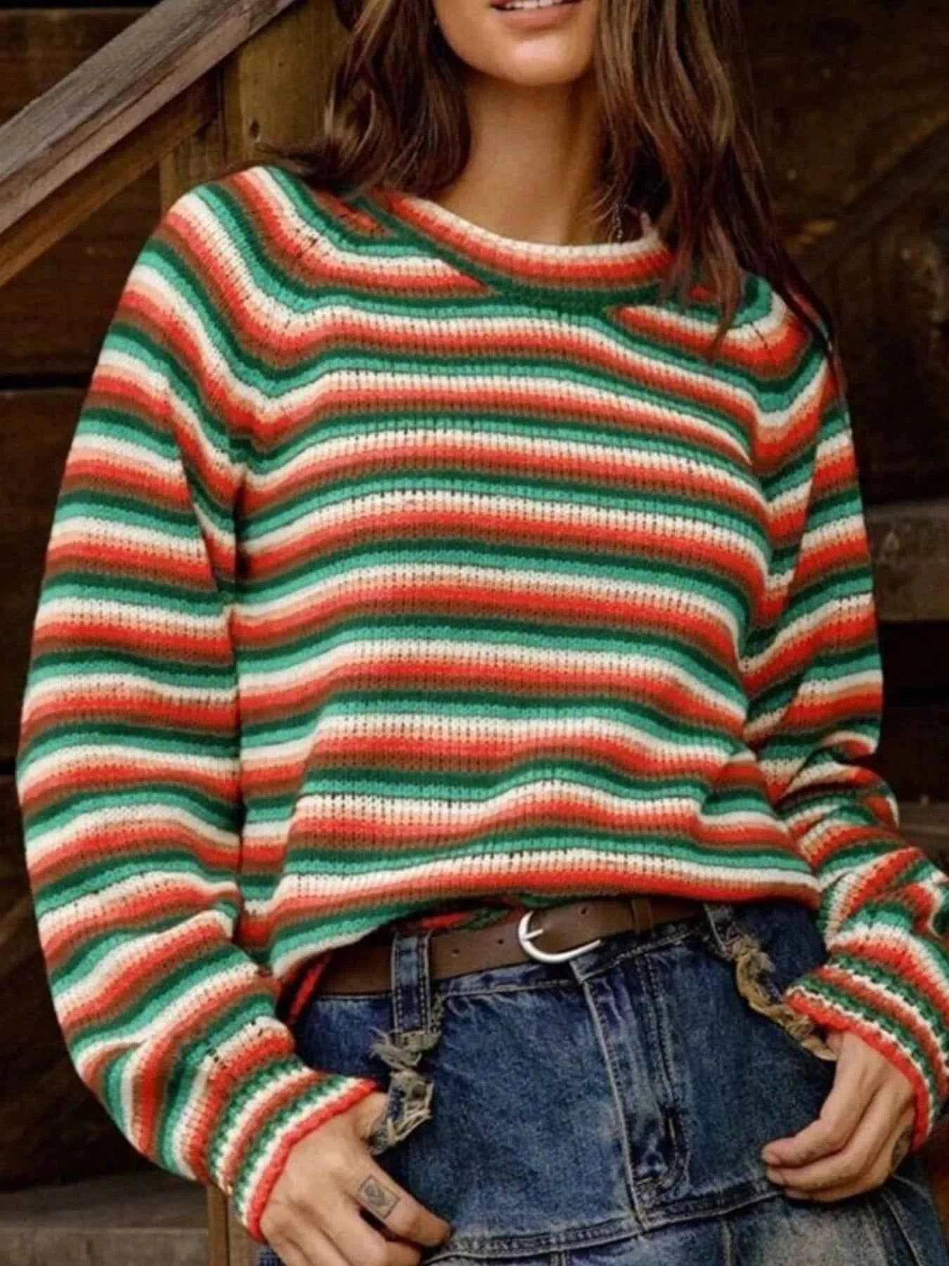 Rainbow Striped Pullover Sweater