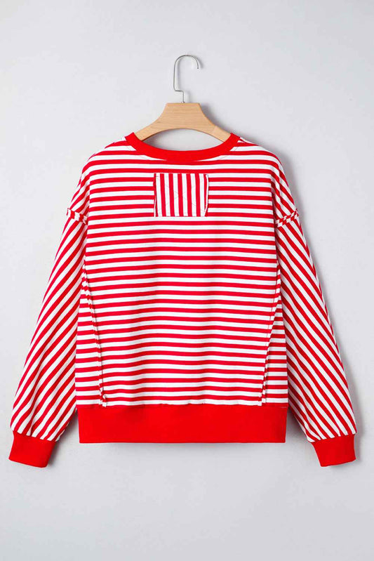 Red Stripe Holly Jolly Sequins Patch Drop Shoulder Long Sleeve Top 3500b943528fb2a8