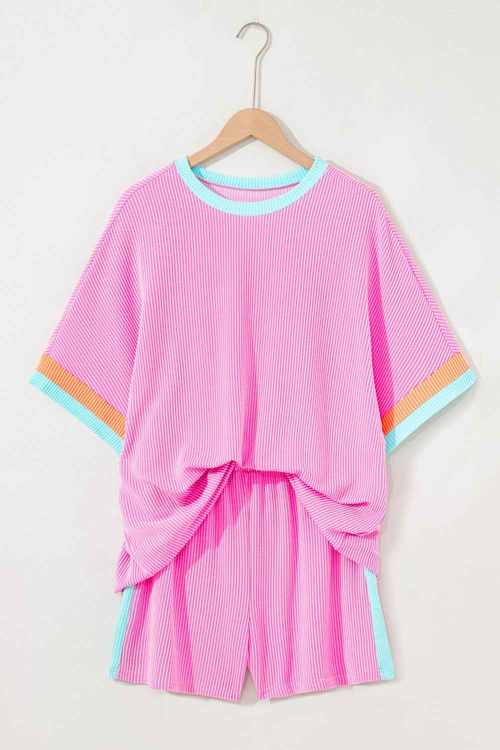 Bonbon Colorblock Corded Plus Size Two Piece Shorts Set 35022790dec5296a