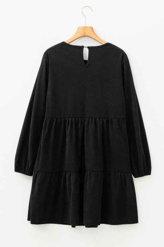 Solid Lantern Sleeve Tiered Mini Dress 3503cafa-26ee-4b31-9f4e-4af9acd52a44