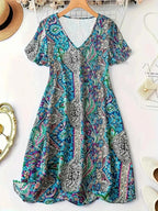 Plus Size Paisley Print V-Neck Short Sleeve Dress Peacock Blue 3504a315cb8f4ea8bf524eb41929cfae-Max-Origin