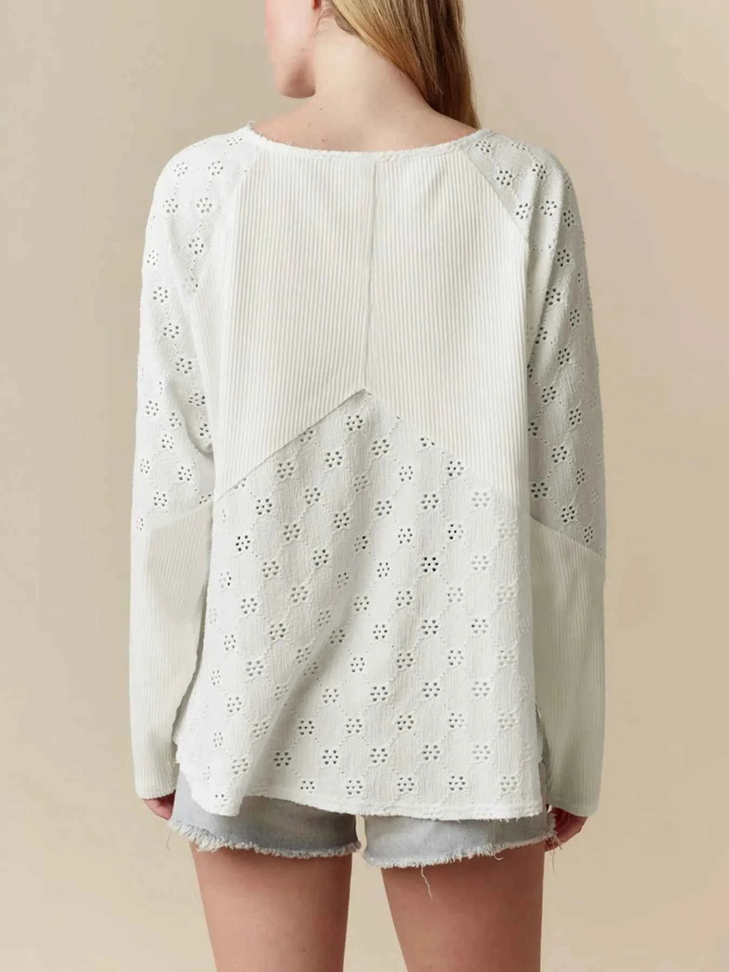 Eyelet Embroidered Loose V Neck Long Sleeve Top 350656fa-0a3d-4245-98df-da697e5f4810-Max-Origin