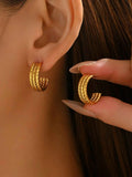 18K Gold-Plated Textured Triple Band Hoop Earrings Gold One Size 35084685-ad19-4e06-989e-6aa7549c6818-Max-Origin
