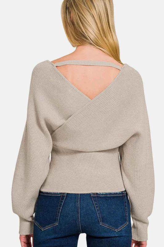 Zenana Cross Wrap Rib Long Sleeve Sweater 35098f31-8a96-4f37-878e-93774b081322-Max