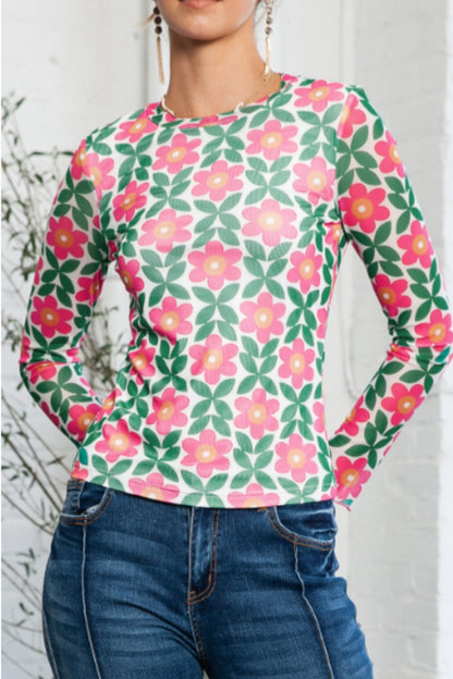 Floral Round Neck Long Sleeve Top