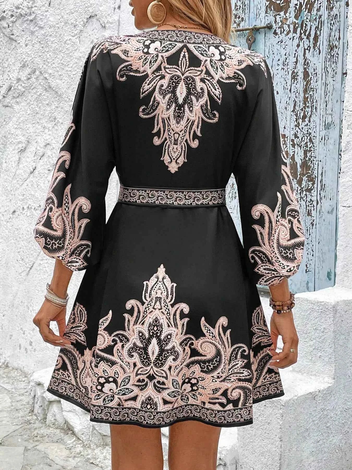 Printed Balloon Sleeve Mini Dress 3526c3e4c5094f74aca90eece447dc2f-Max-Origin