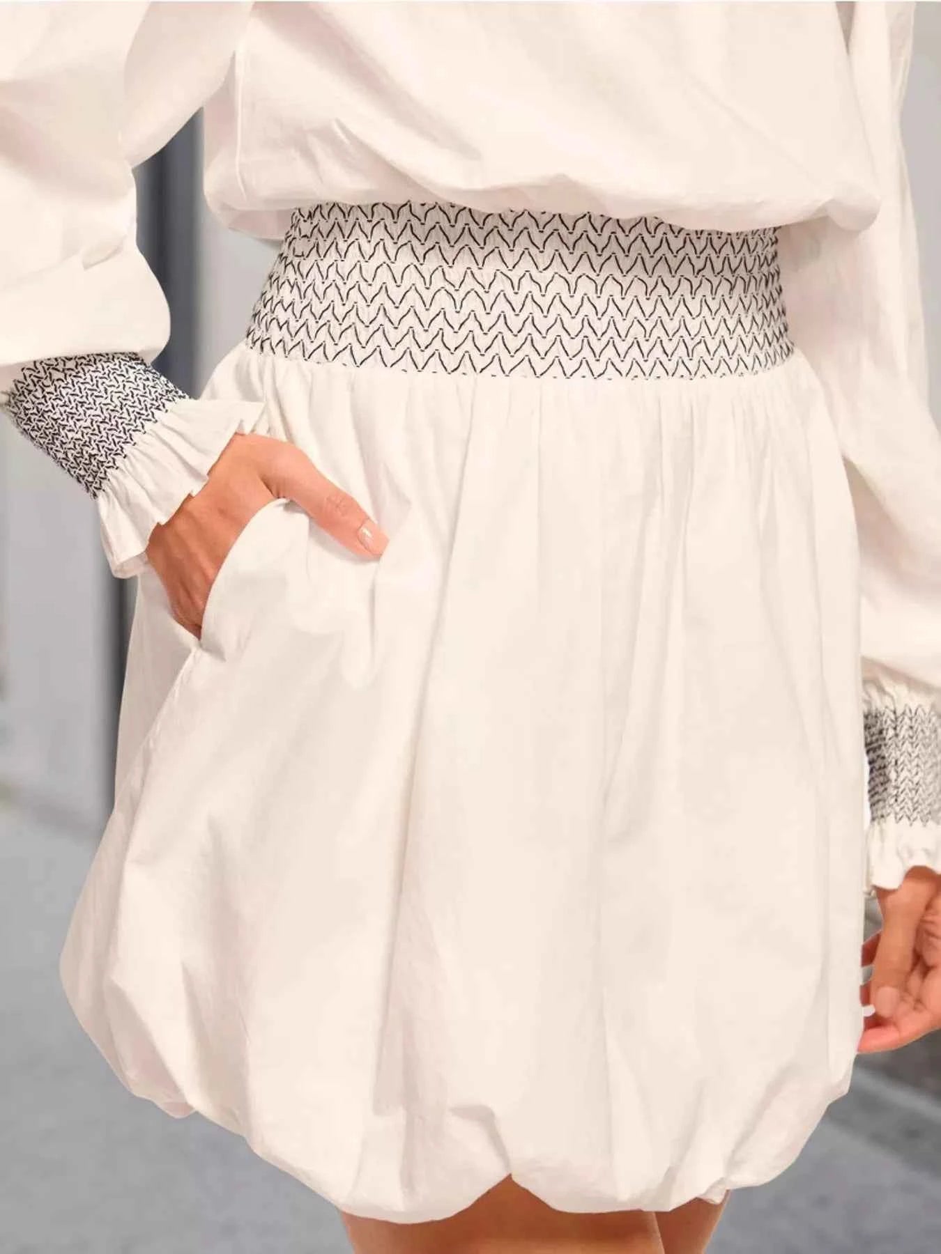 Off-Shoulder Bubble Hem Mini Dress 352951986a9f44e99c7ca579dbf9487f-Max-Origin